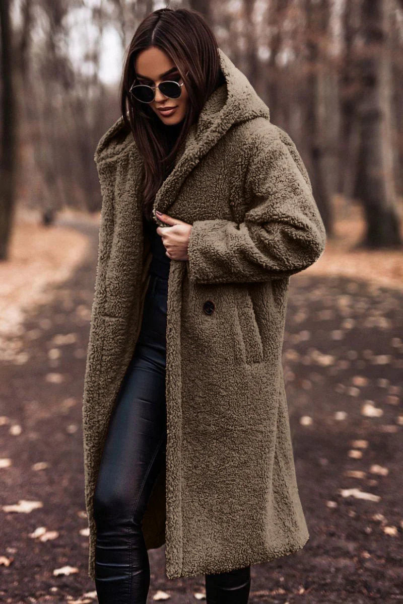 ARVIA - long teddy coat hoodie