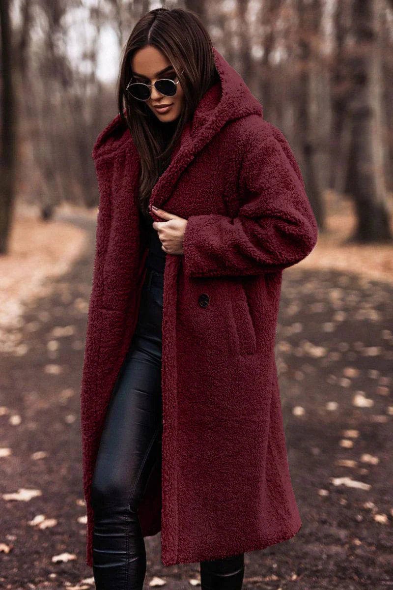 ARVIA - long teddy coat hoodie