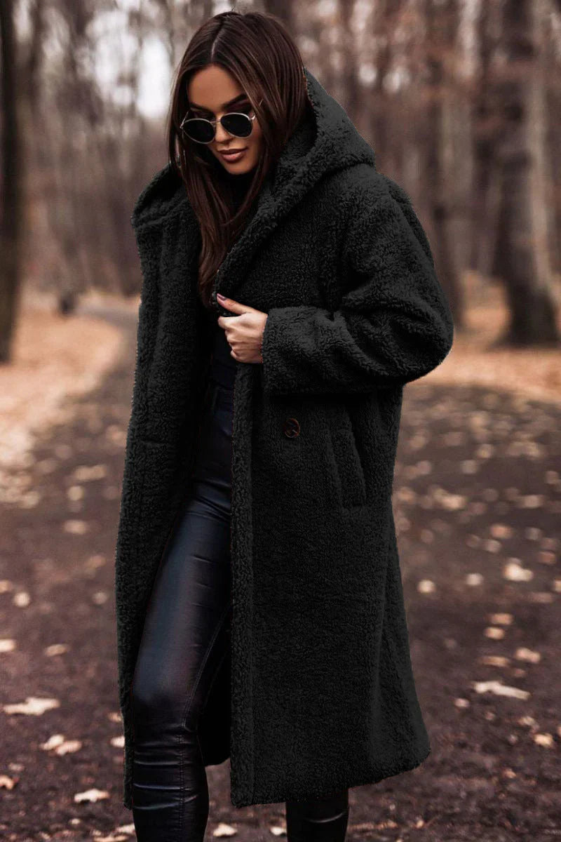 ARVIA - long teddy coat hoodie