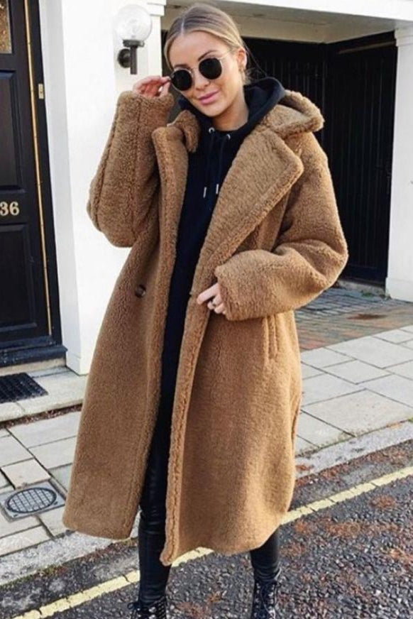 ARVIA - long teddy coat hoodie