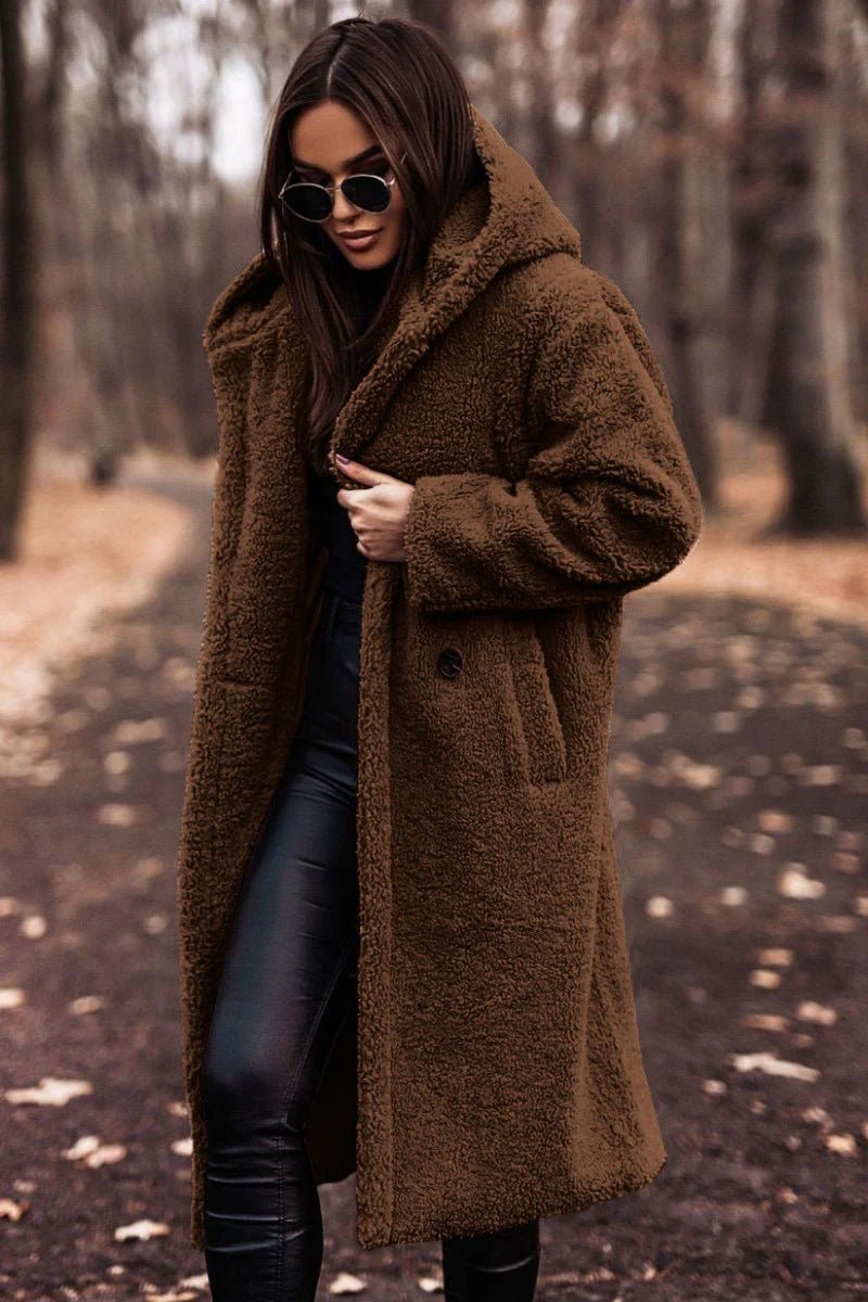 ARVIA - long teddy coat hoodie