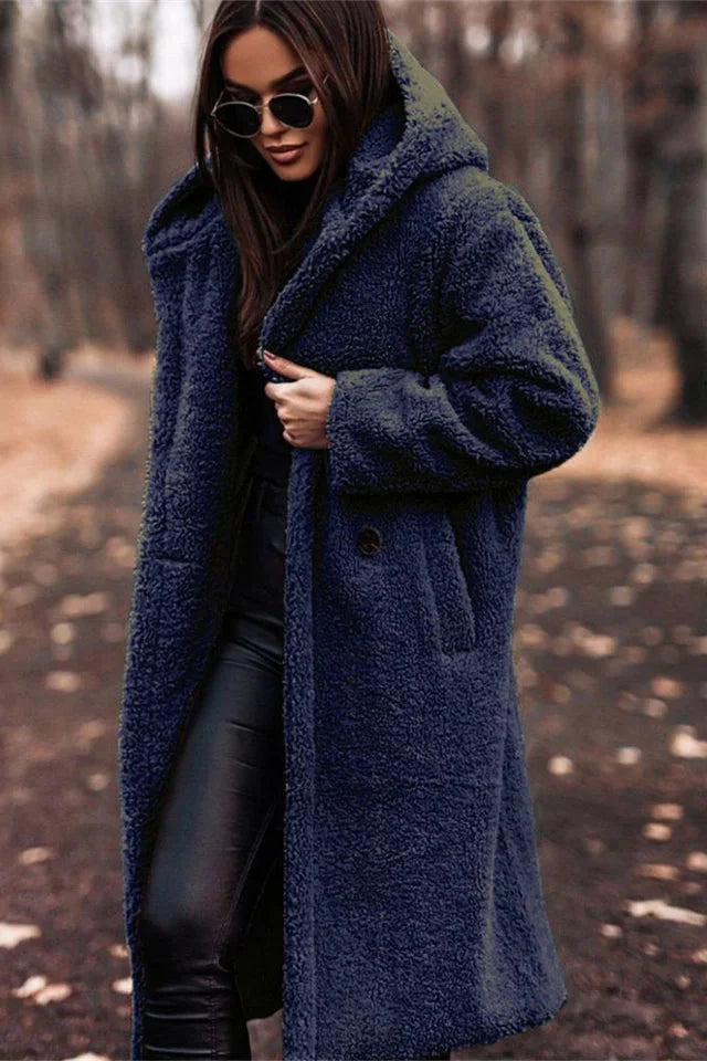 ARVIA - long teddy coat hoodie