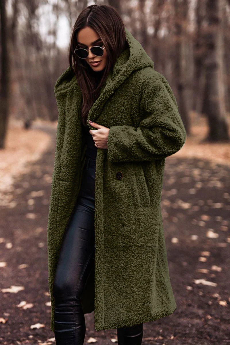 ARVIA - long teddy coat hoodie