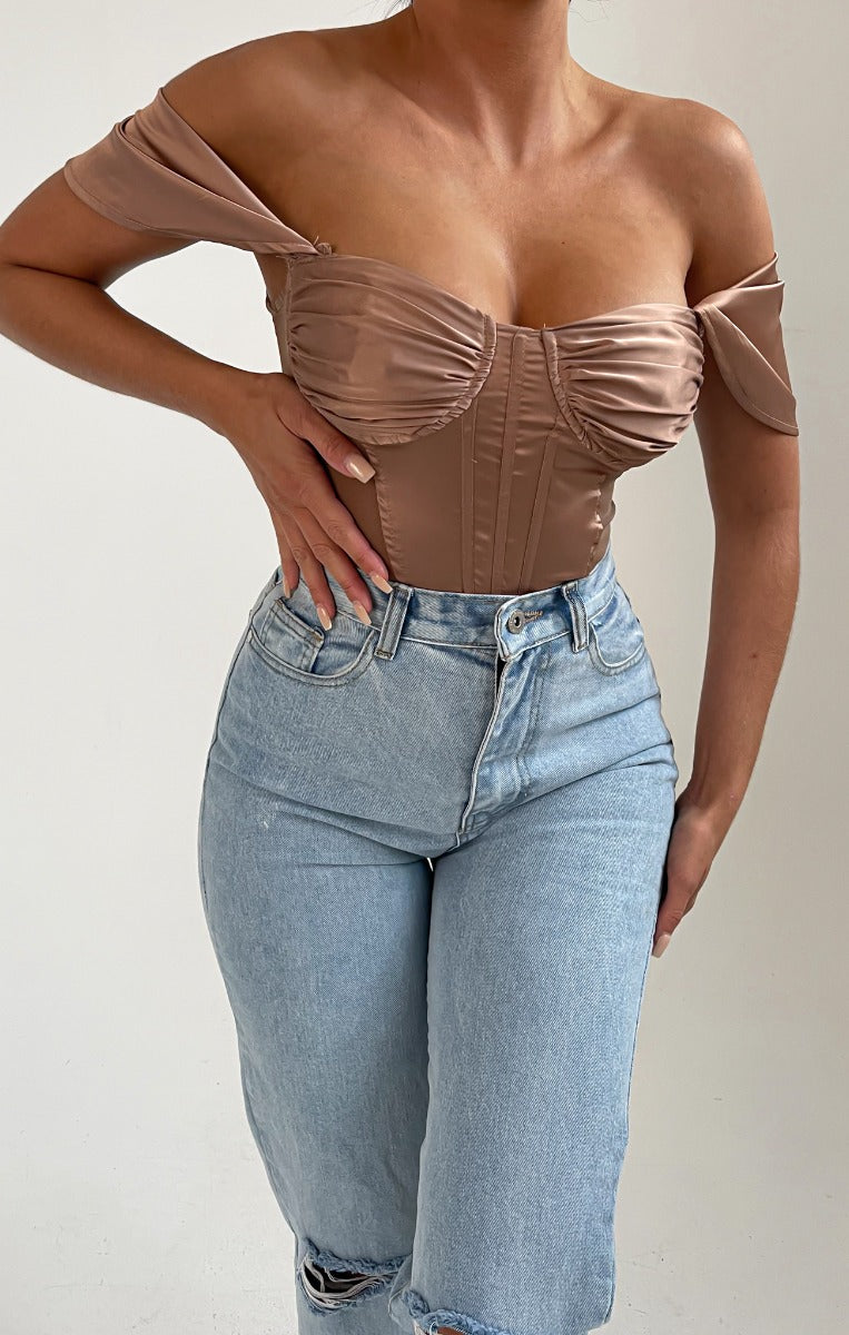 Sand Off Shoulder Corset Style Bodysuit - Anya