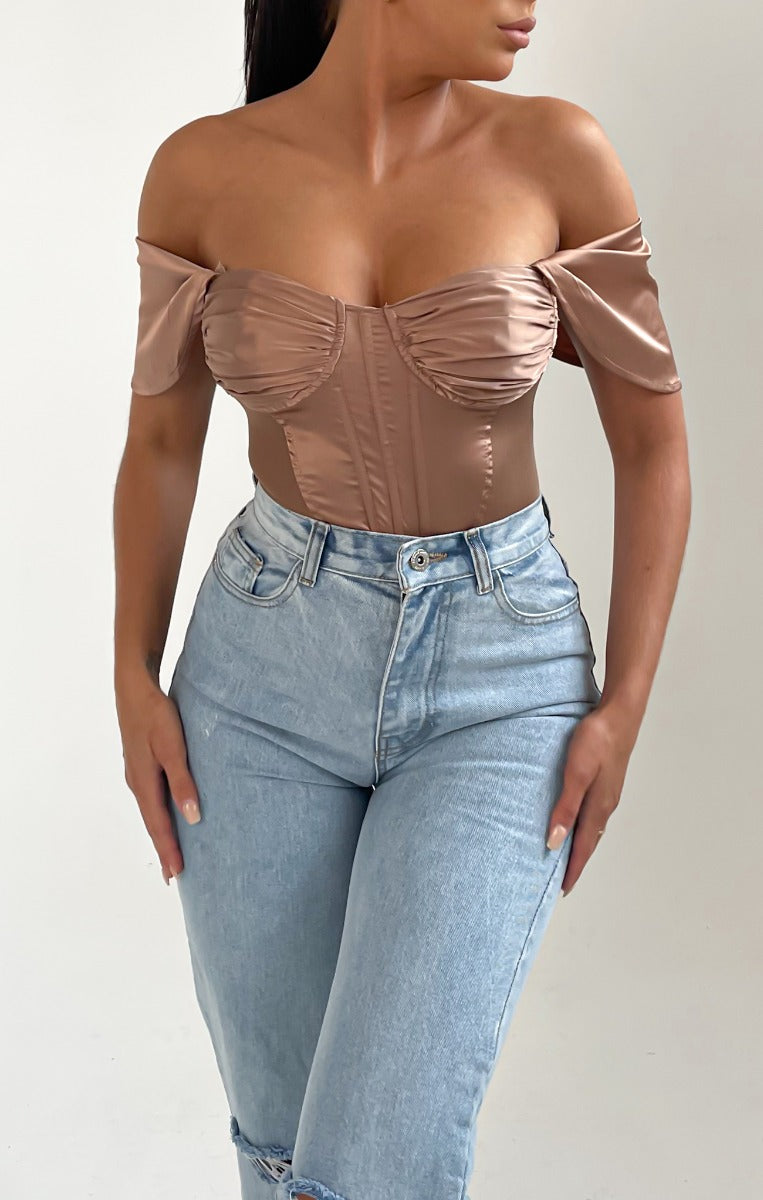 Sand Off Shoulder Corset Style Bodysuit - Anya