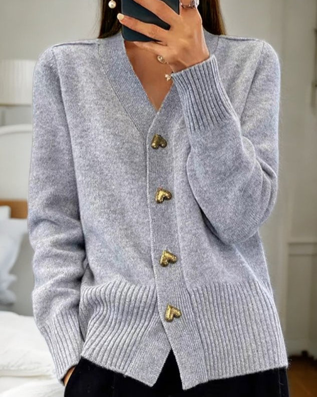 Adele™- Elegant Heart Button Cardigan